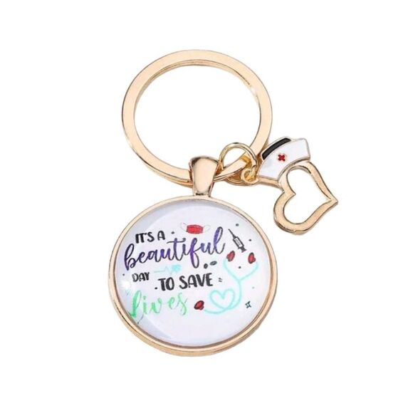 “It’s a Beautiful Day to Save Lives” Charm Keychain - Picture 6 of 6